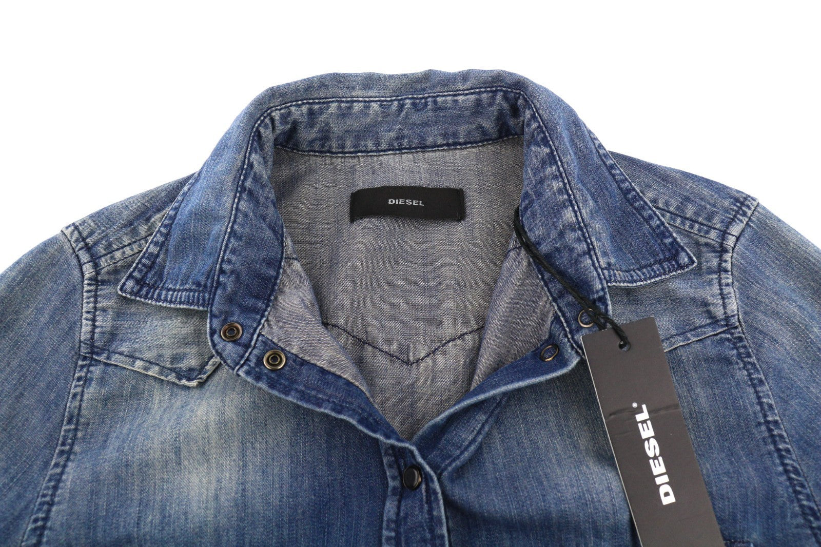 DIESEL De-Pratt Women's Shirt 2XS Denim Western Wash Snap Buttons Spread Neck