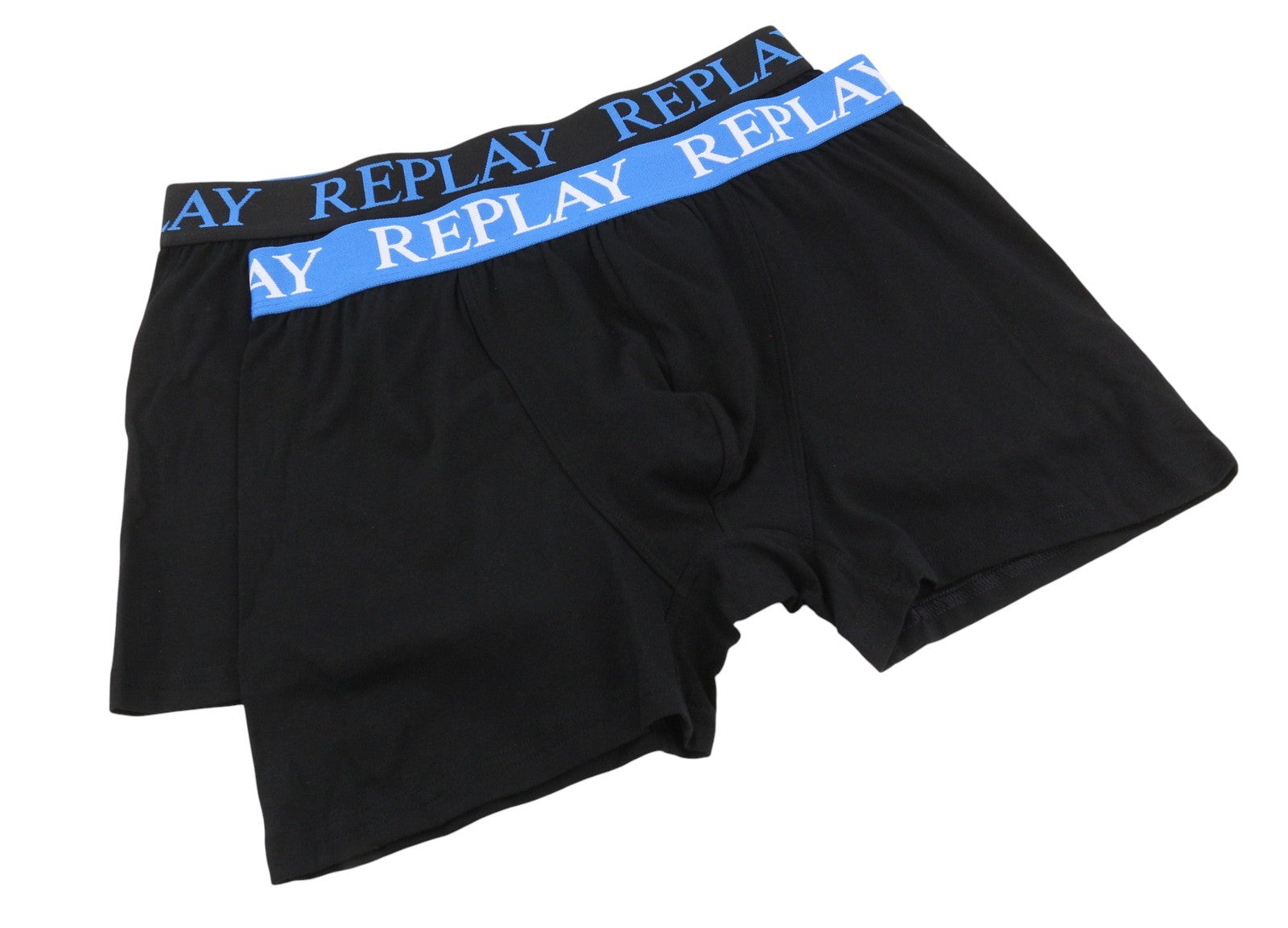 REPLAY Men Underwear L Dark Black Elastic Waist Cotton Stretch Trunks 2 Pack