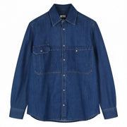 DIESEL D-Milly-SP Men's Shirt L Denim Blue Patch Pockets Snap Spread Collar