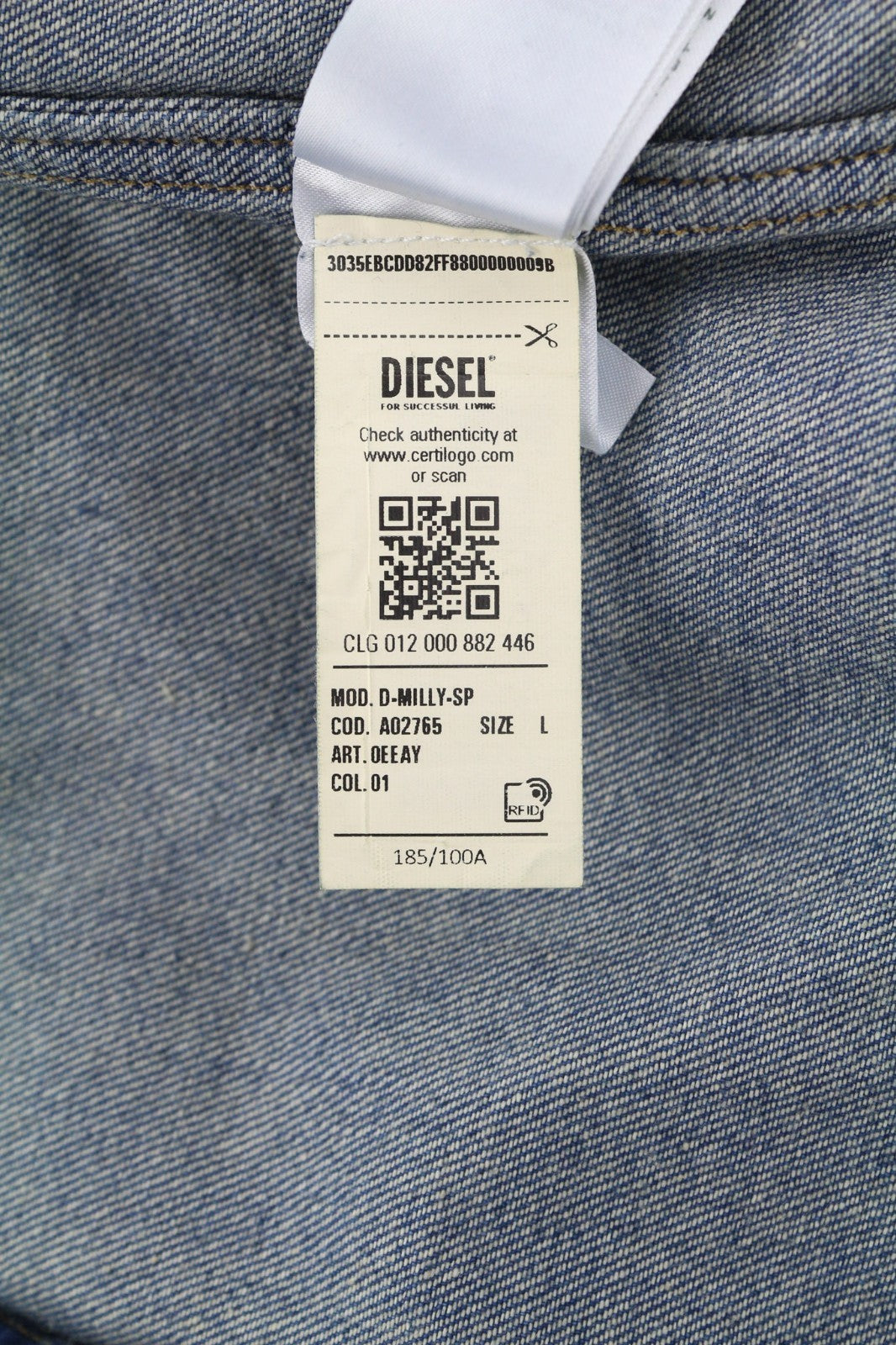 DIESEL D-Milly-SP Men's Shirt L Denim Blue Patch Pockets Snap Spread Collar