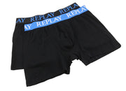 REPLAY Men Underwear M Dark Black Elastic Waist Cotton Stretch Trunks 2 Pack