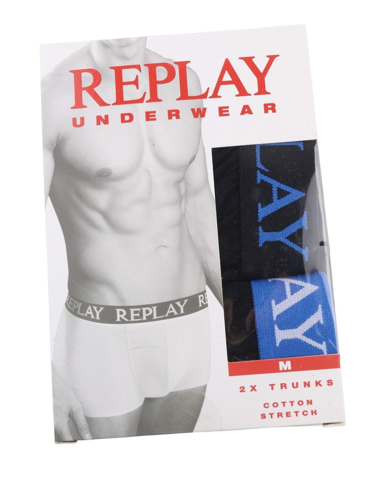 REPLAY Men Underwear M Dark Black Elastic Waist Cotton Stretch Trunks 2 Pack
