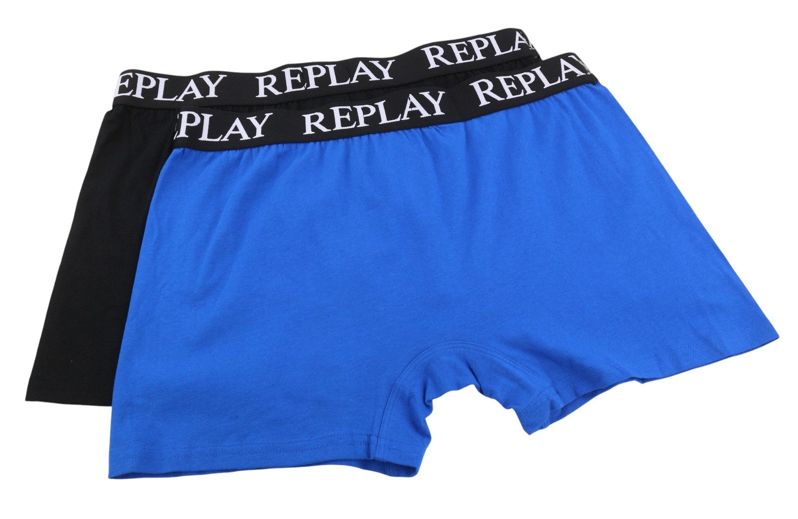 REPLAY Men Underwear XL Blue Black Elastic Waist Cotton Stretch Trunks 2 Pack