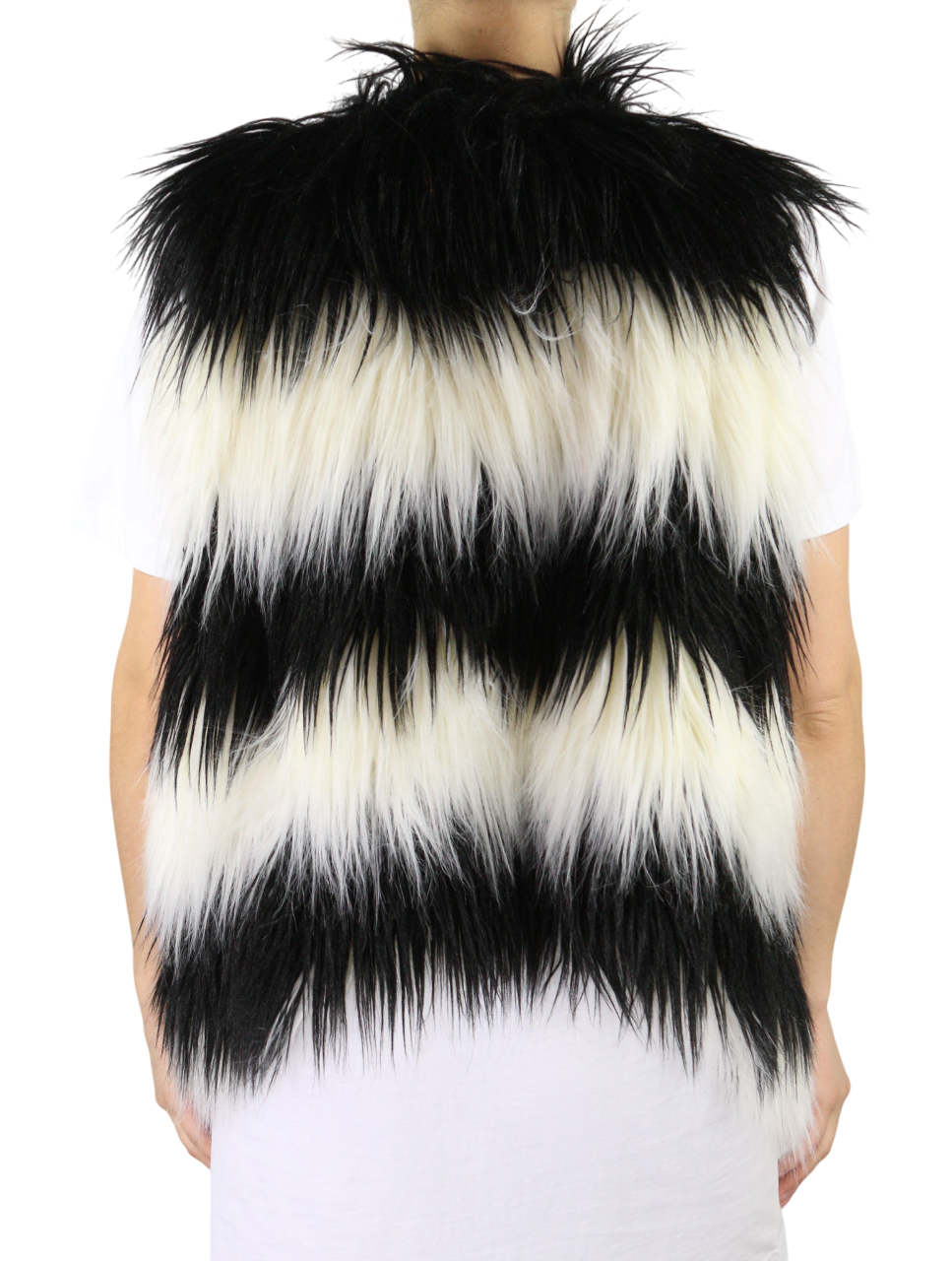 DIESEL L-Angus-A Women's Waistcoat S Striped Faux Fur Fluffy Black & White