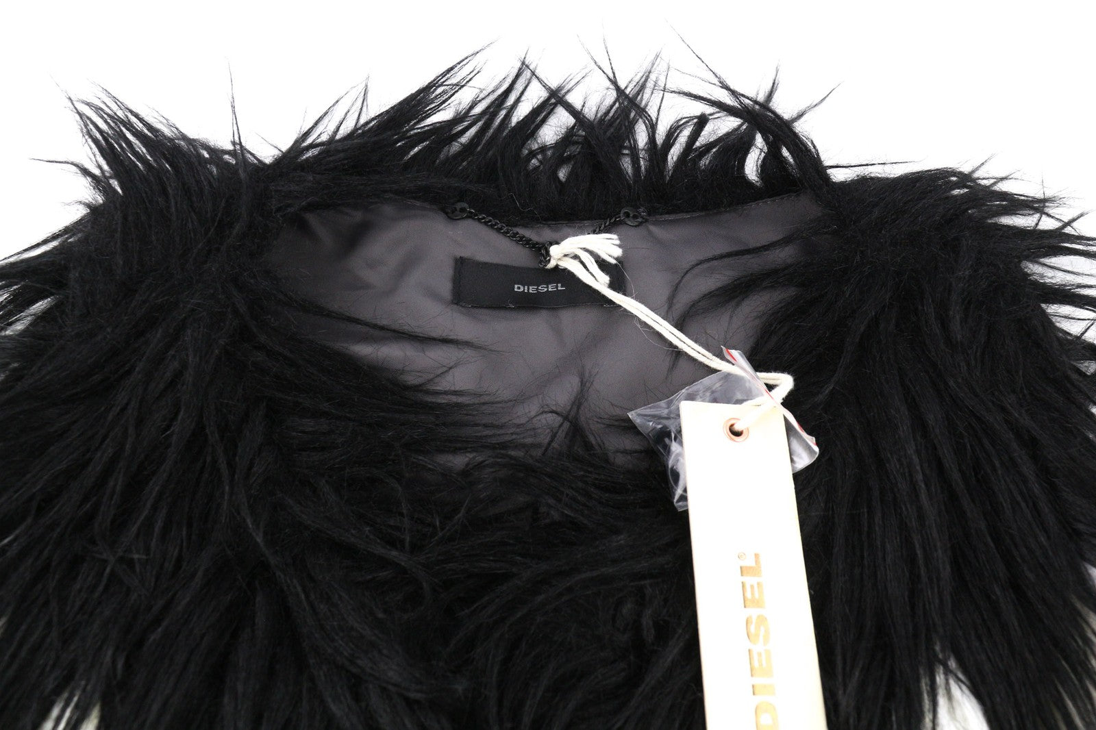 DIESEL L-Angus-A Women's Waistcoat S Striped Faux Fur Fluffy Black & White