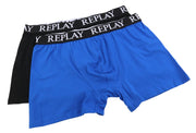 REPLAY Men Underwear L Blue Black Elastic Waist Cotton Stretch Trunks 2 Pack