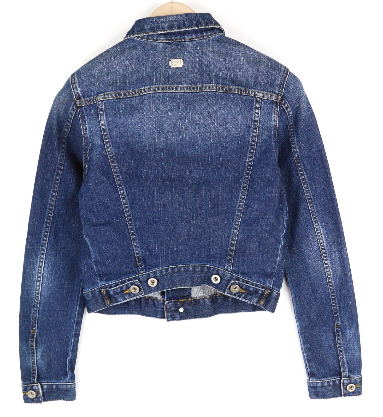 DIESEL De-Limmy Women's Jacket XS Blue Denim Washed Polo Neck Ripped Buttoned