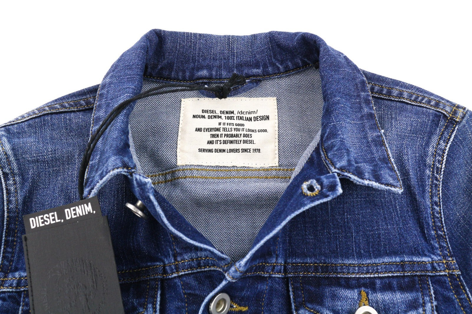 DIESEL De-Limmy Women's Jacket XS Blue Denim Washed Polo Neck Ripped Buttoned