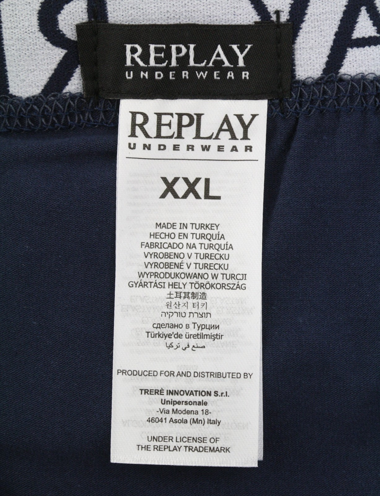 REPLAY Men Underwear 2XL Blue Elastic Waist Logo Cotton Stretch Trunks 2 Pack