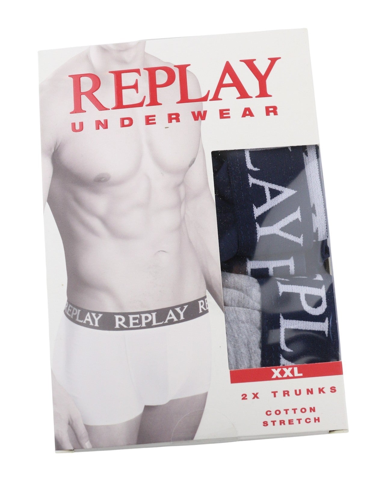 REPLAY Men Underwear 2XL Blue Elastic Waist Logo Cotton Stretch Trunks 2 Pack