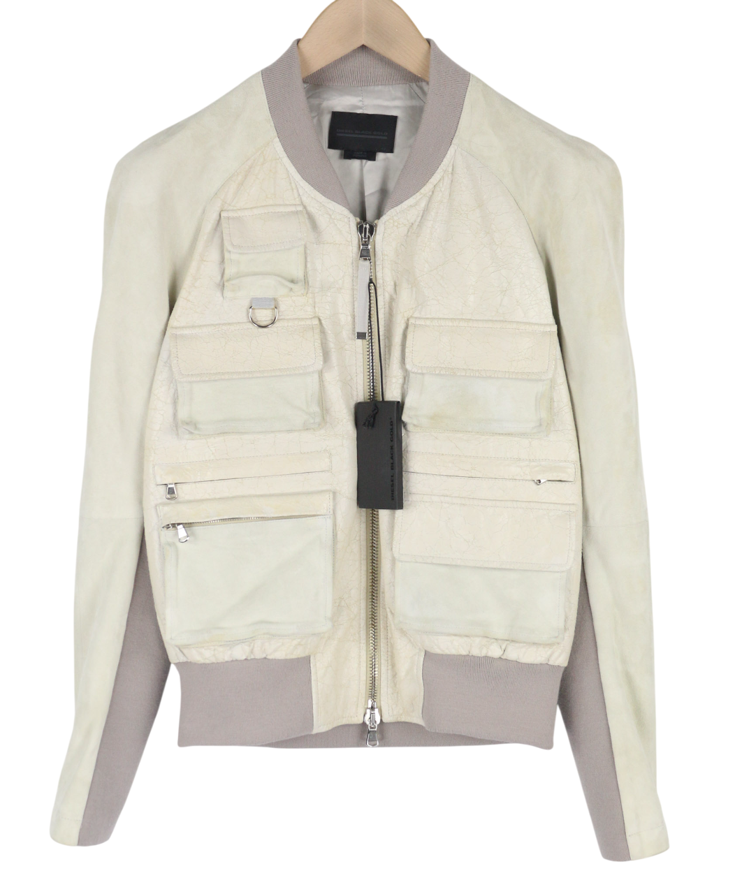 DIESEL BLACK GOLD L-Cerite Women's Jacket 42 Goatskin Leather Aged Look Bomber