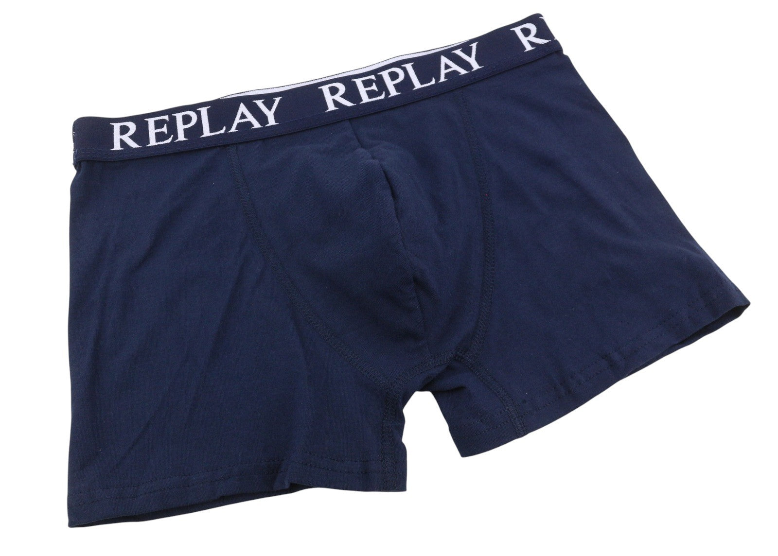 REPLAY Men Underwear XL Blue Elastic Waist Logo Cotton Stretch Trunks 2 Pack