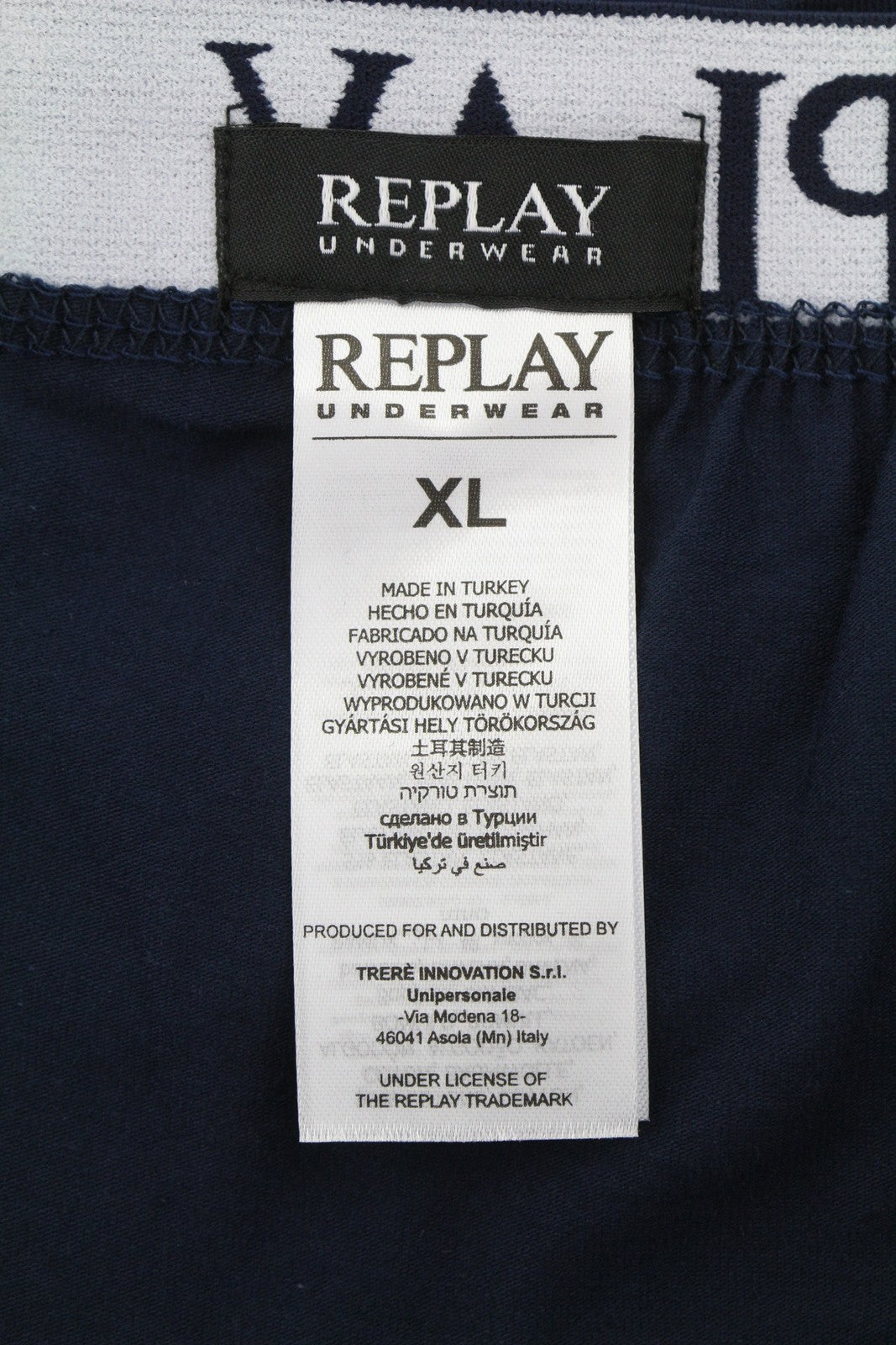 REPLAY Men Underwear XL Blue Elastic Waist Logo Cotton Stretch Trunks 2 Pack