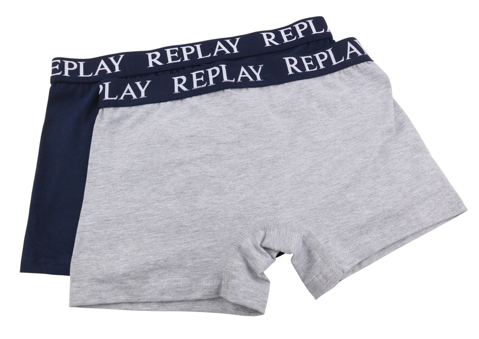 REPLAY Men Underwear L Blue Elastic Waist Logo Cotton Stretch Trunks 2 Pack