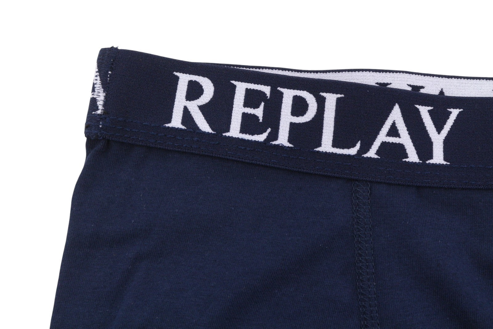 REPLAY Men Underwear L Blue Elastic Waist Logo Cotton Stretch Trunks 2 Pack