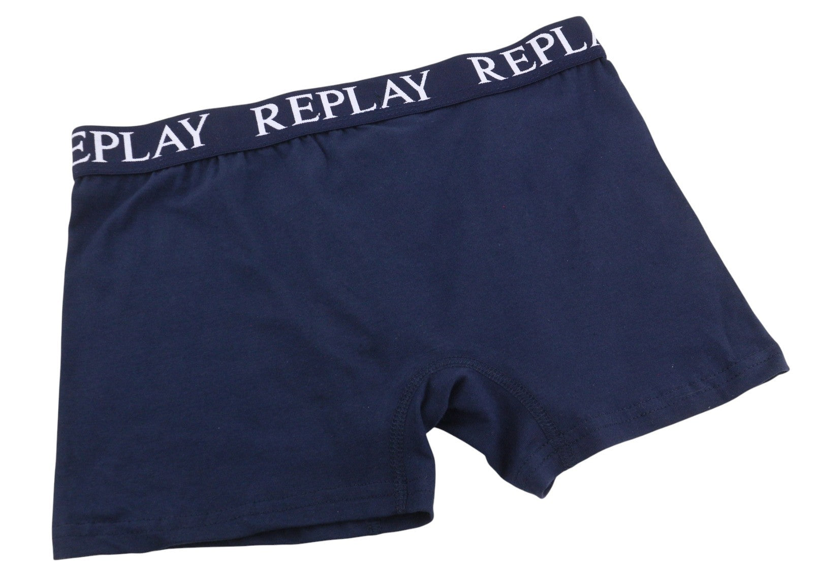 REPLAY Men Underwear M Blue Elastic Waist Logo Cotton Stretch Trunks 2 Pack