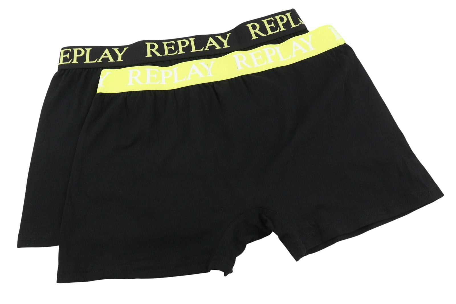REPLAY Men Underwear XL Black Elastic Waist Logo Cotton Stretchy Trunks 2 Pack
