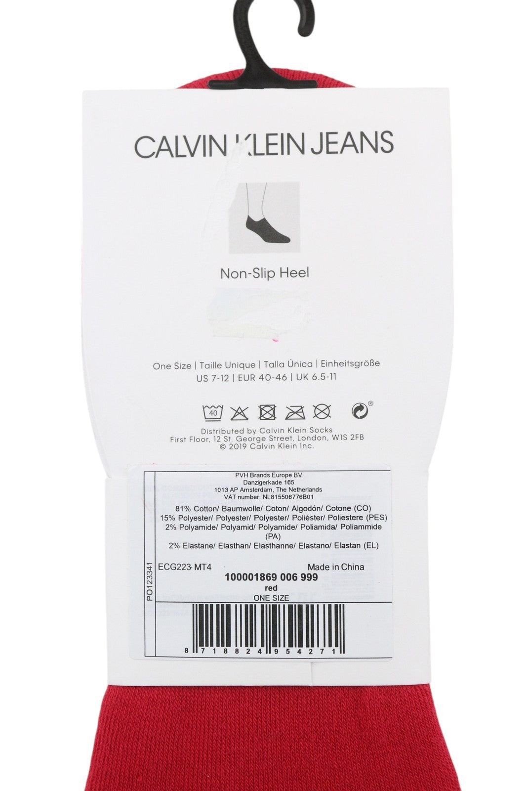 CALVIN KLEIN Sneaker Liner Men Socks EU40/46 Red Non-Slip Heel Logo Knit Unisex