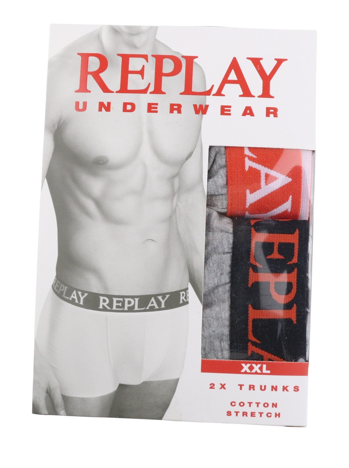 REPLAY Men Underwear 2XL Grey Elastic Waist Logo Cotton Stretch Trunks 2 Pack