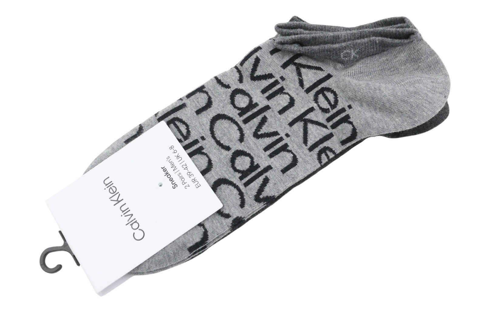 CALVIN KLEIN Sneaker Men Socks EU39/42 Mid Grey Melange Logo 2 Pairs Unisex