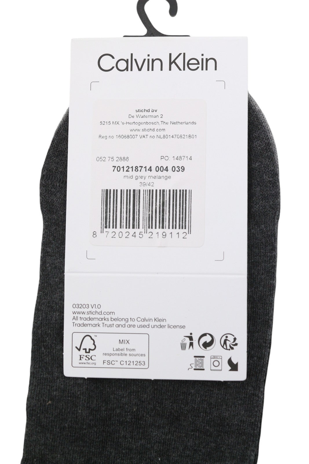 CALVIN KLEIN Sneaker Men Socks EU39/42 Mid Grey Melange Logo 2 Pairs Unisex