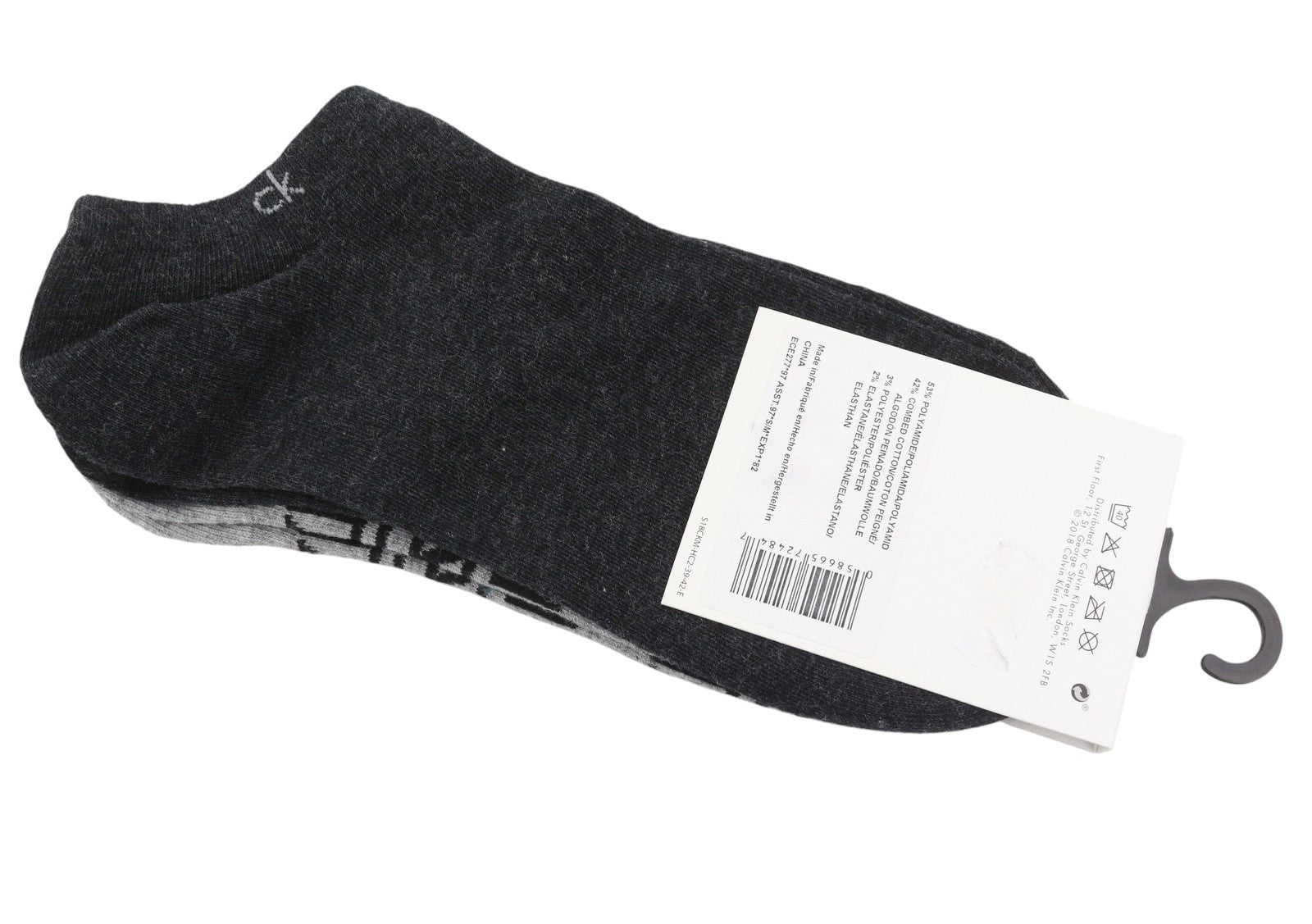 CALVIN KLEIN Cotton Rich Women Socks EU39/42 Grey Melange Logo 2 Pairs Unisex
