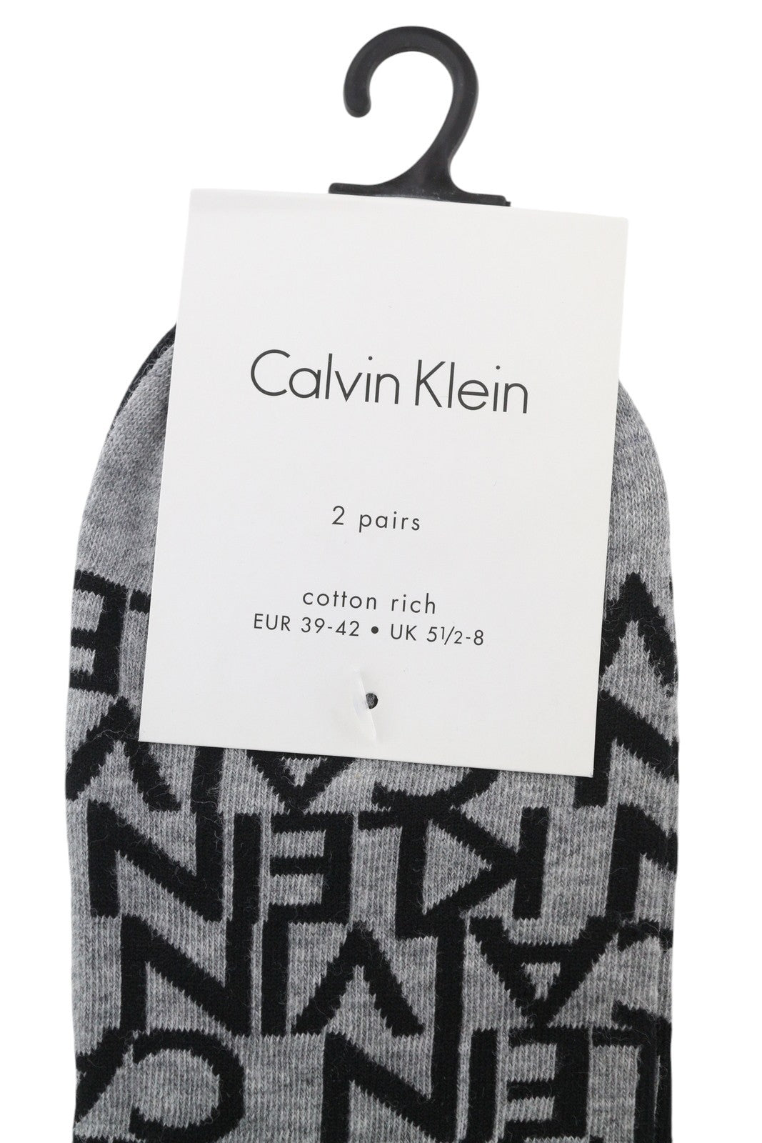 CALVIN KLEIN Cotton Rich Women Socks EU39/42 Grey Melange Logo 2 Pairs Unisex