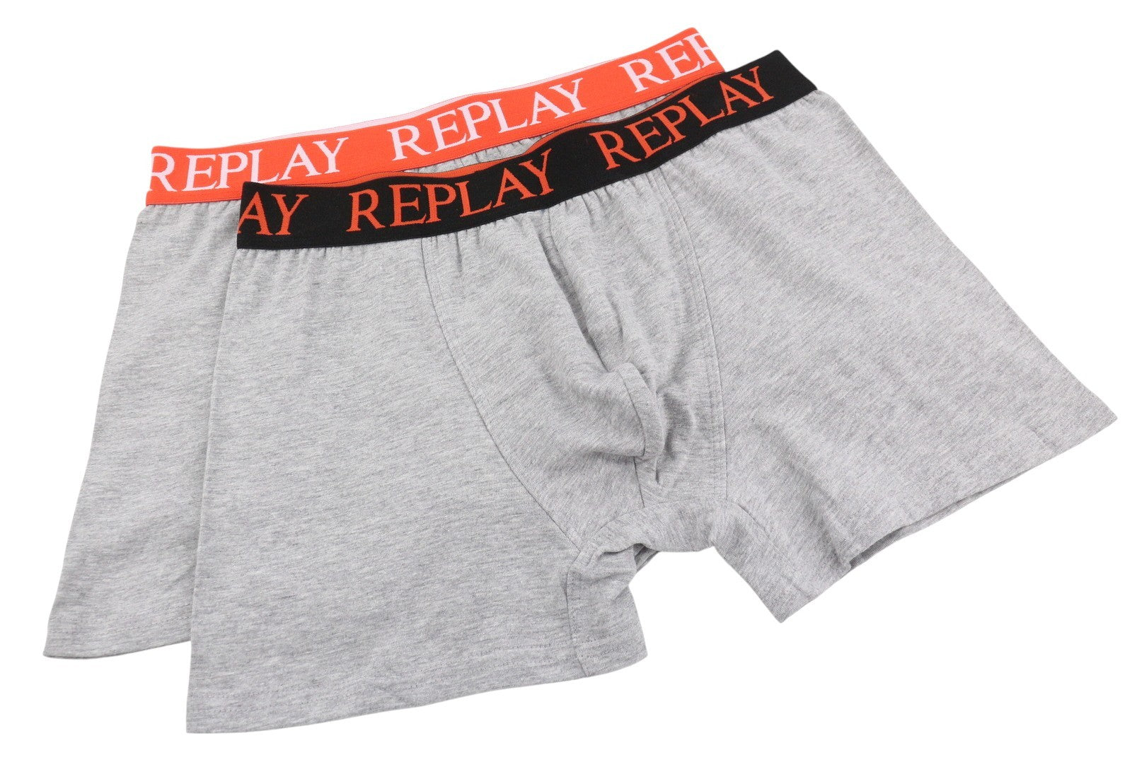 REPLAY Men Underwear XL Grey Elastic Waist Logo Cotton Stretch Trunks 2 Pack