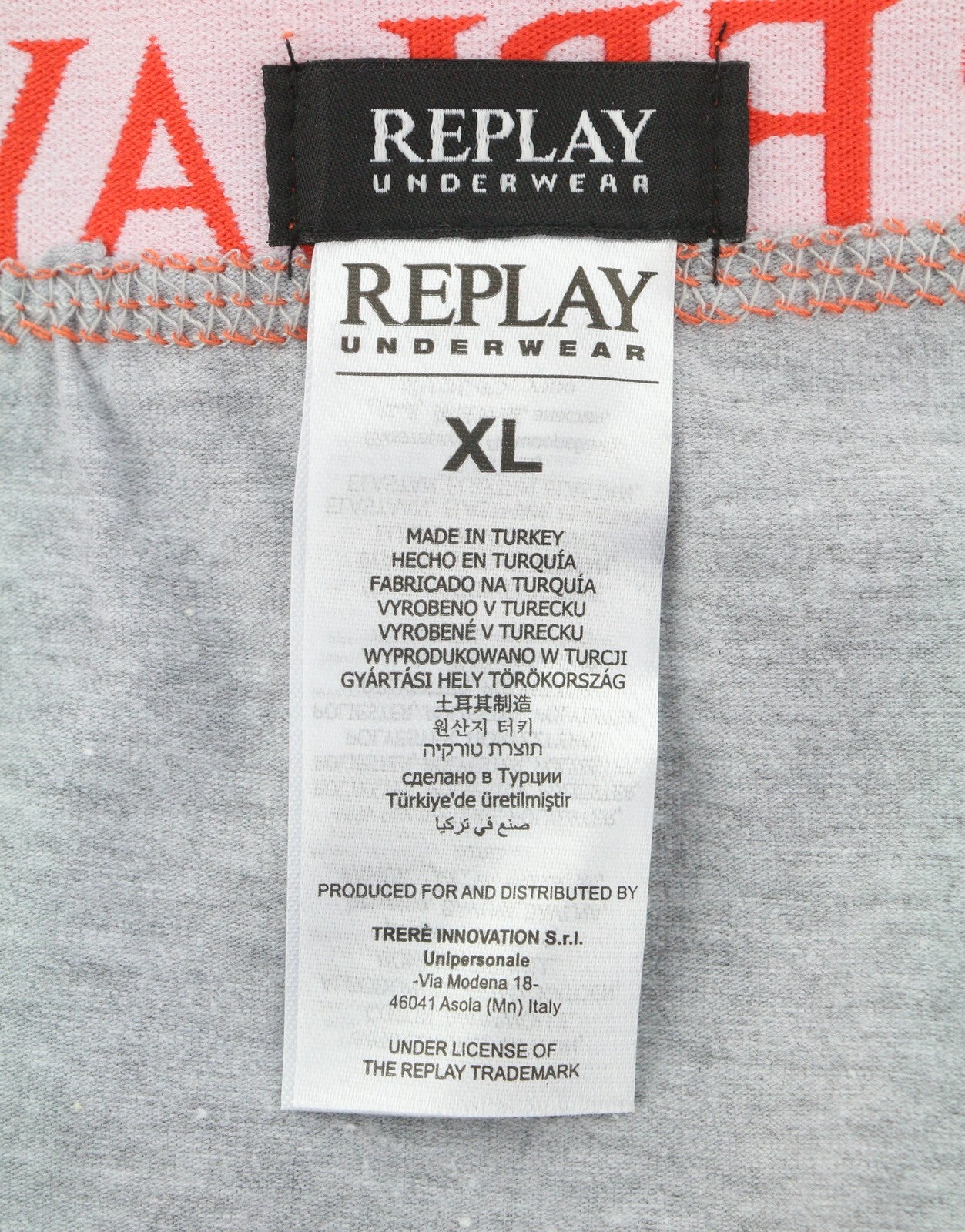 REPLAY Men Underwear XL Grey Elastic Waist Logo Cotton Stretch Trunks 2 Pack