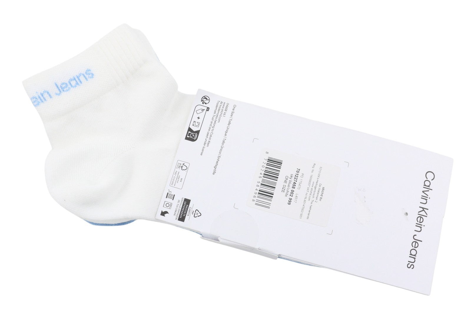 CALVIN KLEIN Quarter Men Socks OS Sky Blue White Tight-Knit 2 Pairs Unisex