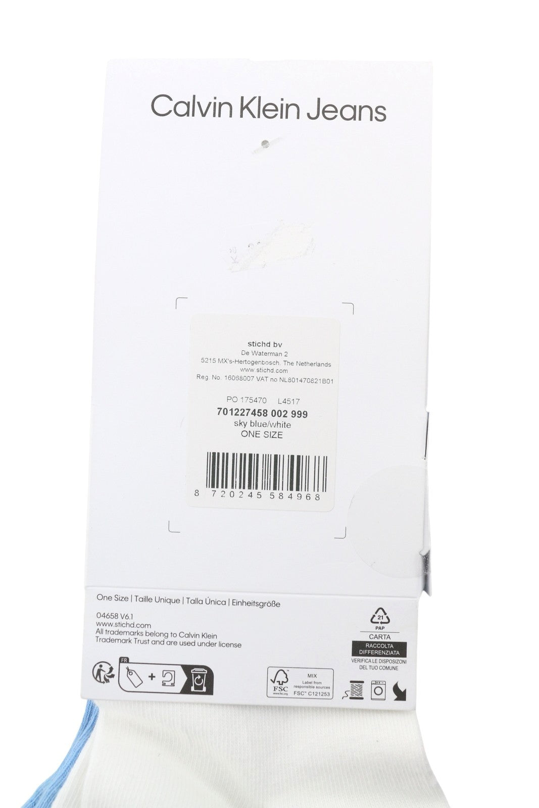 CALVIN KLEIN Quarter Men Socks OS Sky Blue White Tight-Knit 2 Pairs Unisex