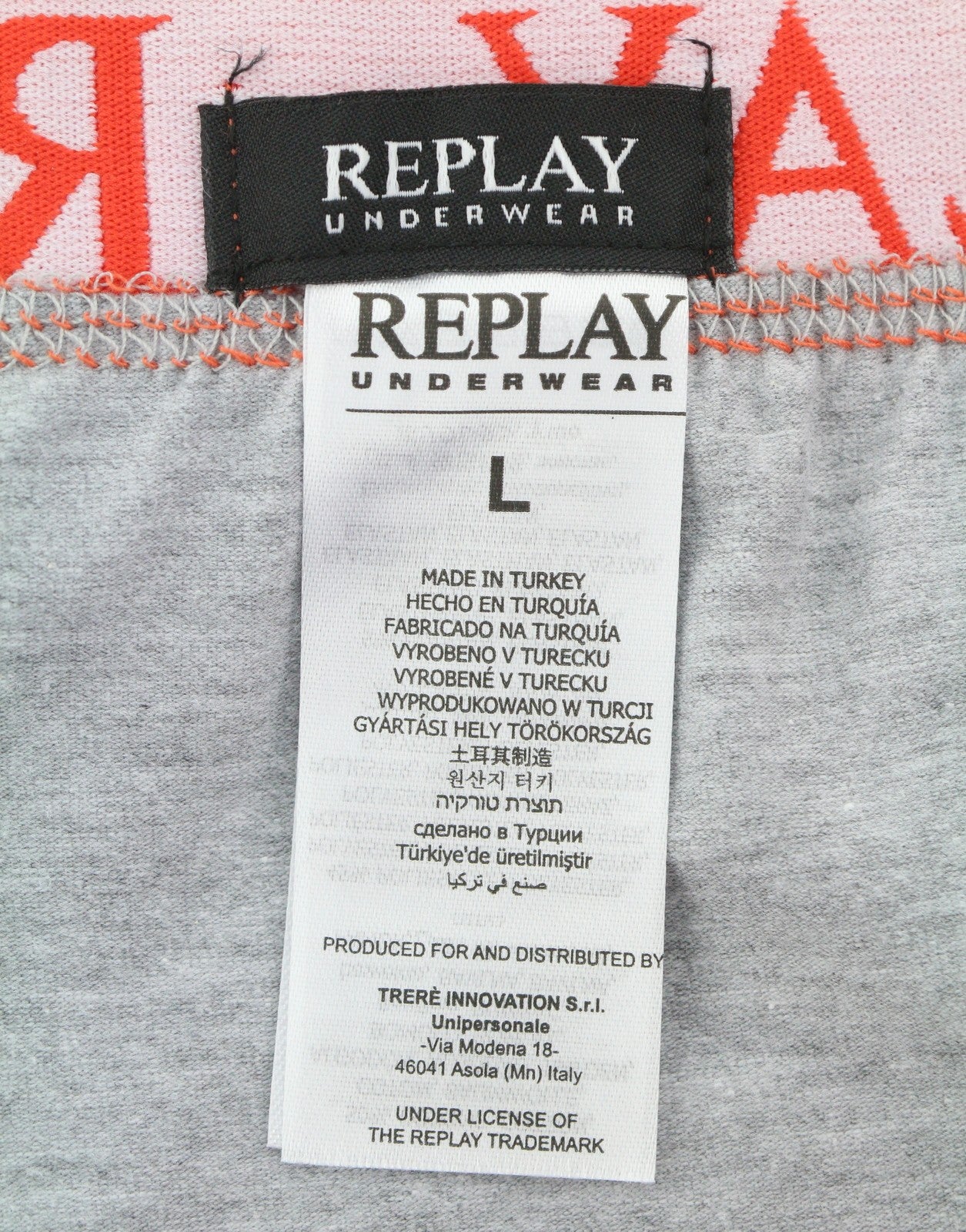 REPLAY Men Underwear L Grey Elastic Waist Logo Cotton Stretch Trunks 2 Pack