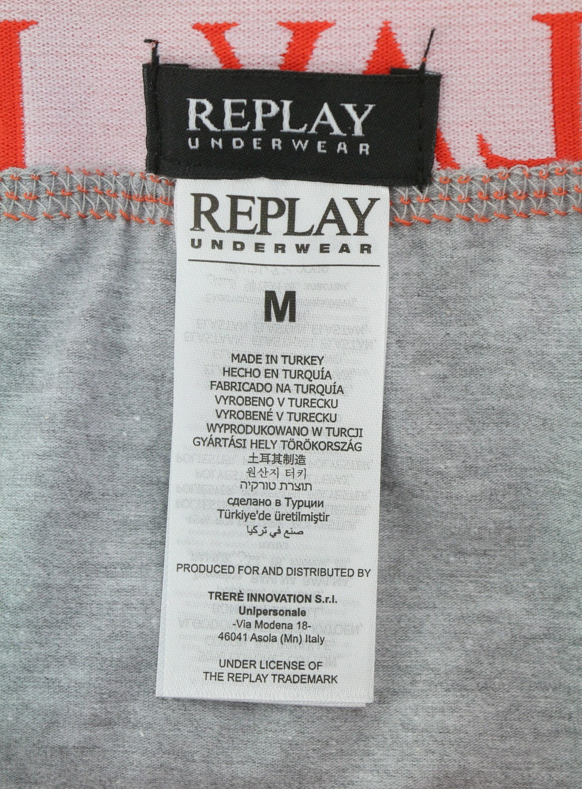 REPLAY Men Underwear M Grey Elastic Waist Logo Cotton Stretch Trunks 2 Pack