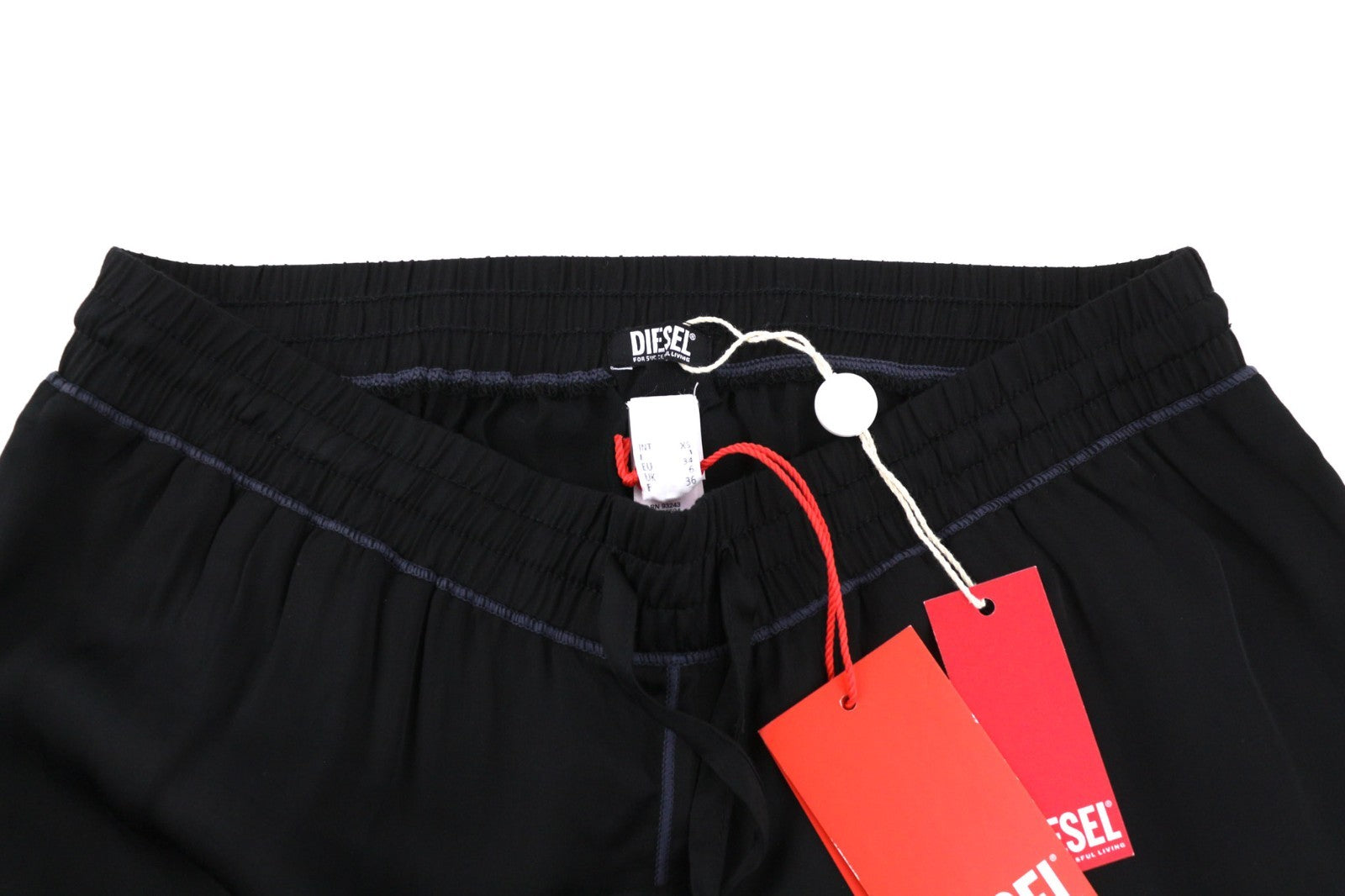 DIESEL UFLB-Tessy Women's Trousers XS Black Slim Sweatpants Elastic Logo Waist