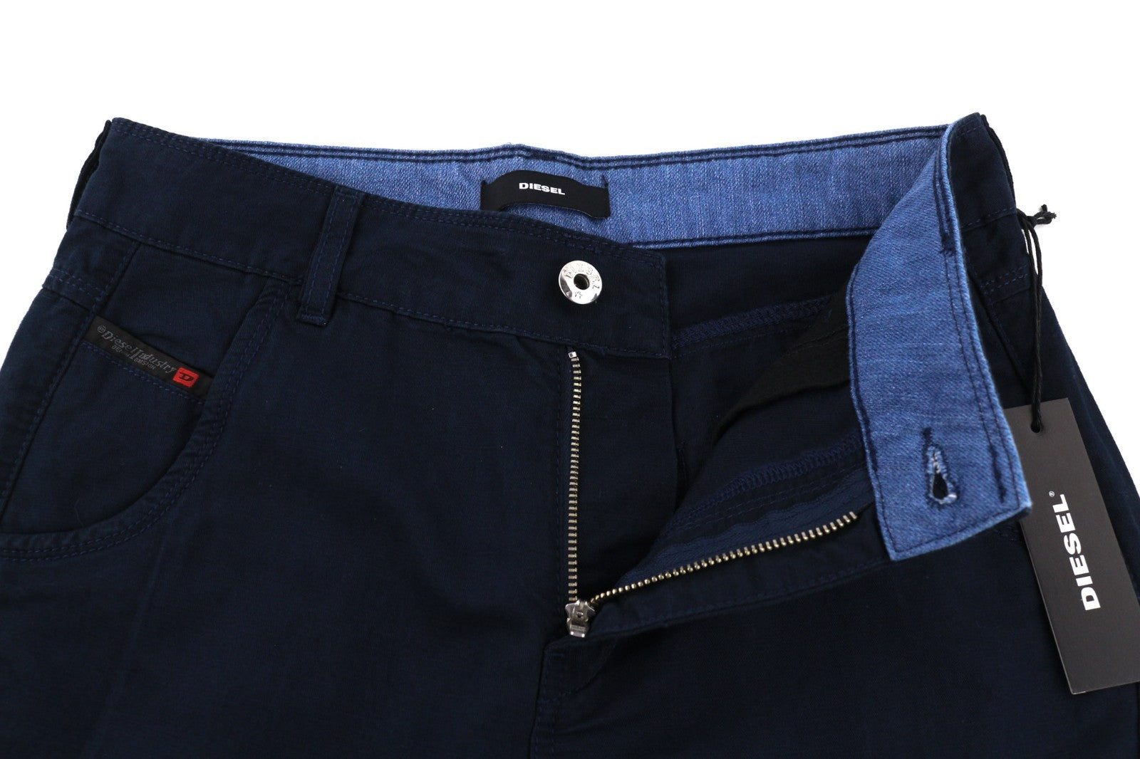 DIESEL Fayza-Evo-B Women's Trousers W24 Blue Linen Blend Slim Fit Zip Fly