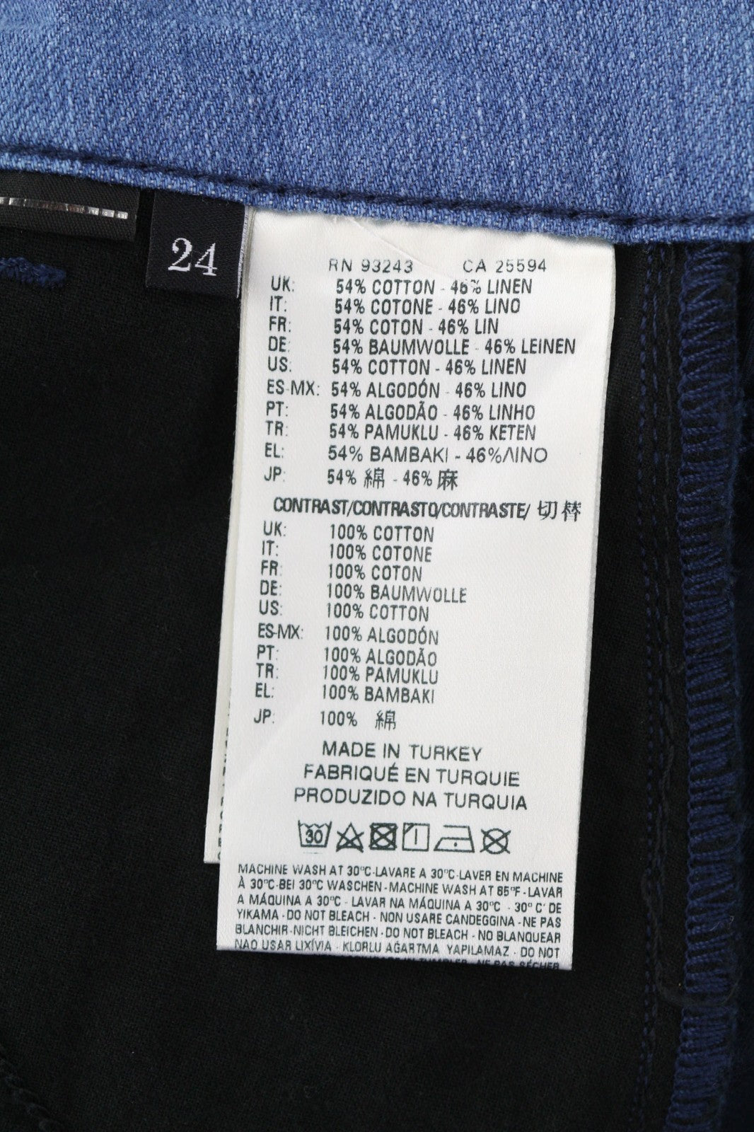 DIESEL Fayza-Evo-B Women's Trousers W24 Blue Linen Blend Slim Fit Zip Fly