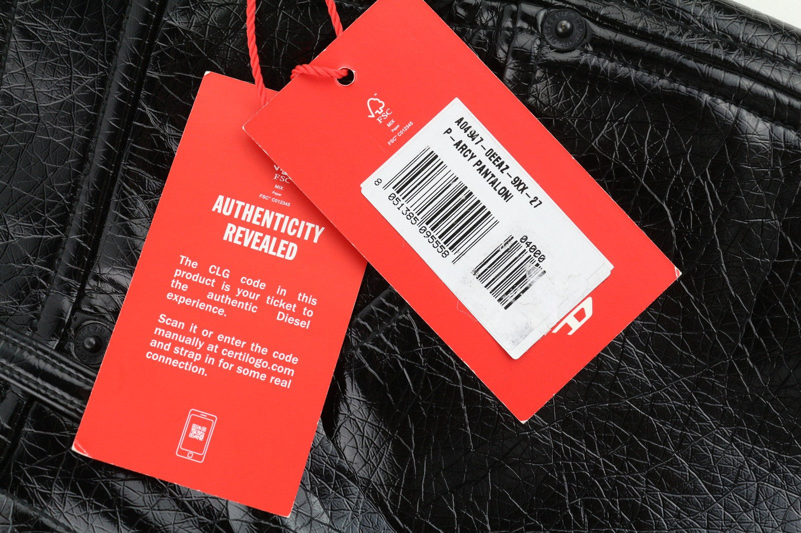 DIESEL P-Arcy Women's Trousers W27 Black Coated Slim Fit Shiny Zip RRP225