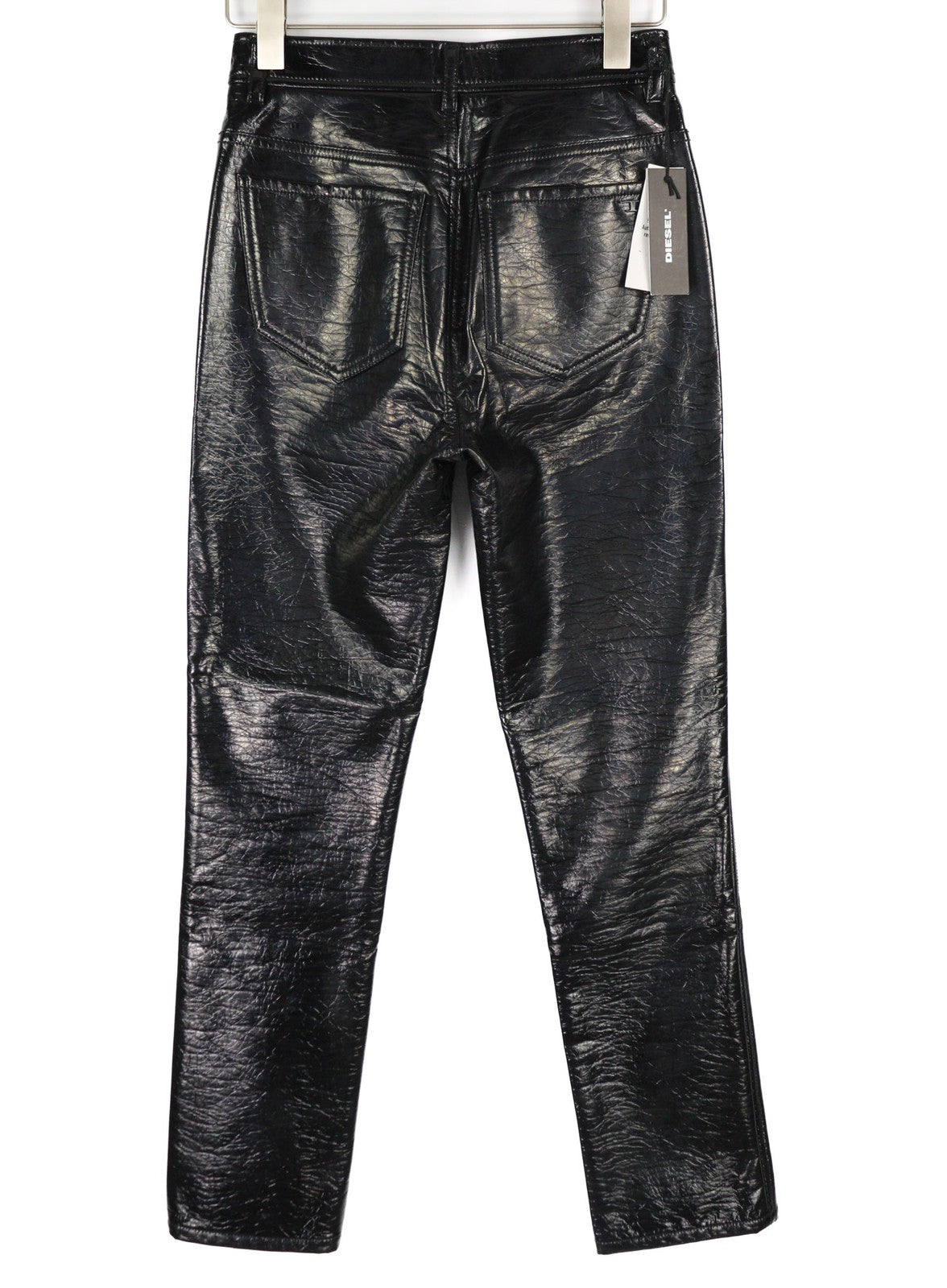 DIESEL P-Arcy Women's Trousers W26 Black Coated Slim Fit Shiny Zipper RRP225