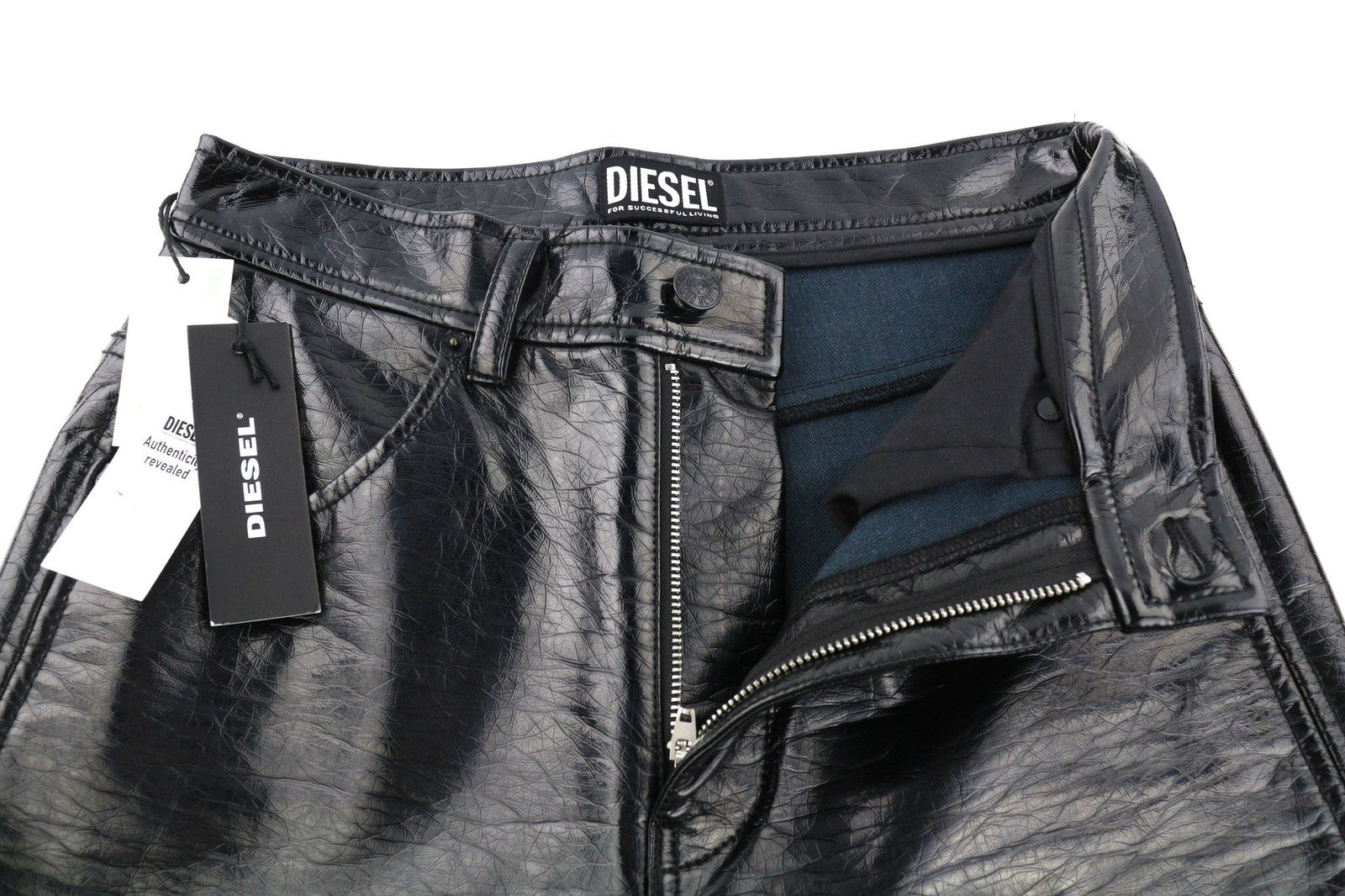 DIESEL P-Arcy Women's Trousers W26 Black Coated Slim Fit Shiny Zipper RRP225