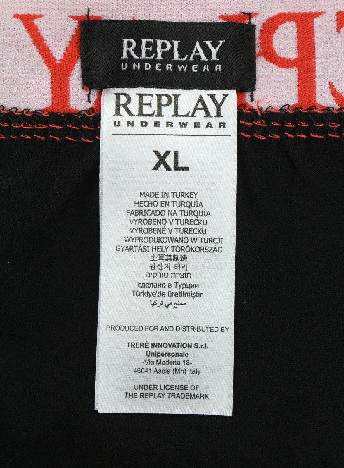 REPLAY Men Underwear XL Black Elastic Waist Logo Cotton Stretch Trunks 2 Pack