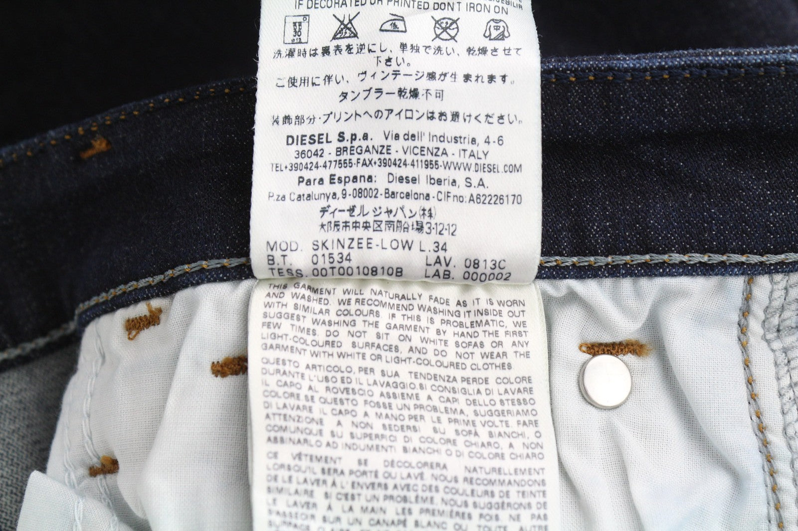 DIESEL Skinzee-Low 0813C Women's Jeans W25/L34 Super Slim Skinny Low Stretch