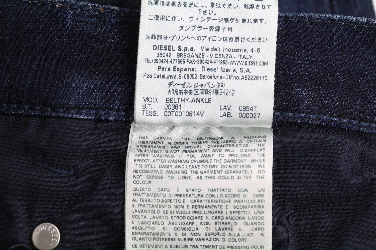 DIESEL Belthy-Ankle 0854T Women's Jeans W26 Slim Straight Low Waist Blue Denim