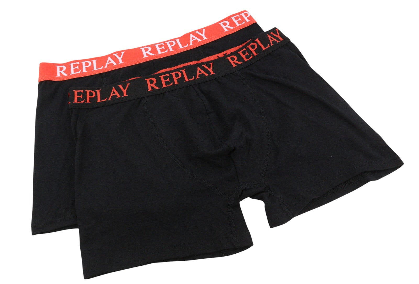 REPLAY Men Underwear L Black Elastic Waist Logo Cotton Stretch Trunks 2 Pack