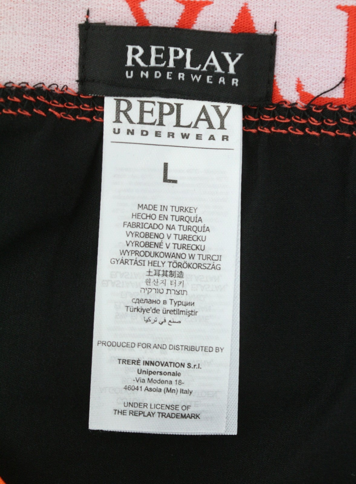 REPLAY Men Underwear L Black Elastic Waist Logo Cotton Stretch Trunks 2 Pack