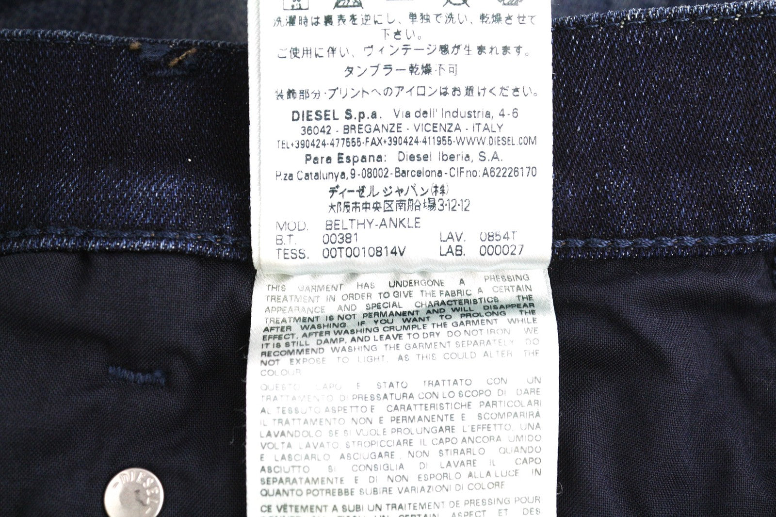 DIESEL Belthy-Ankle 0854T Women's Jeans W24 Slim Straight Low Waist Blue Denim