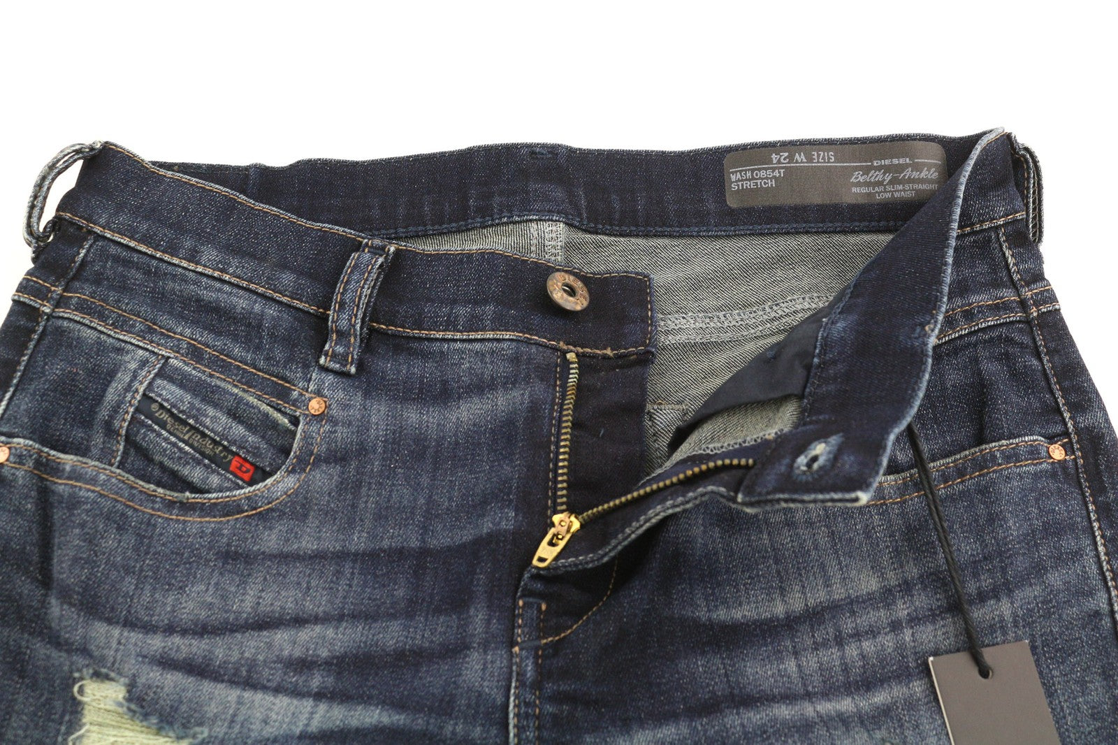 DIESEL Belthy-Ankle 0854T Women's Jeans W24 Slim Straight Low Waist Blue Denim