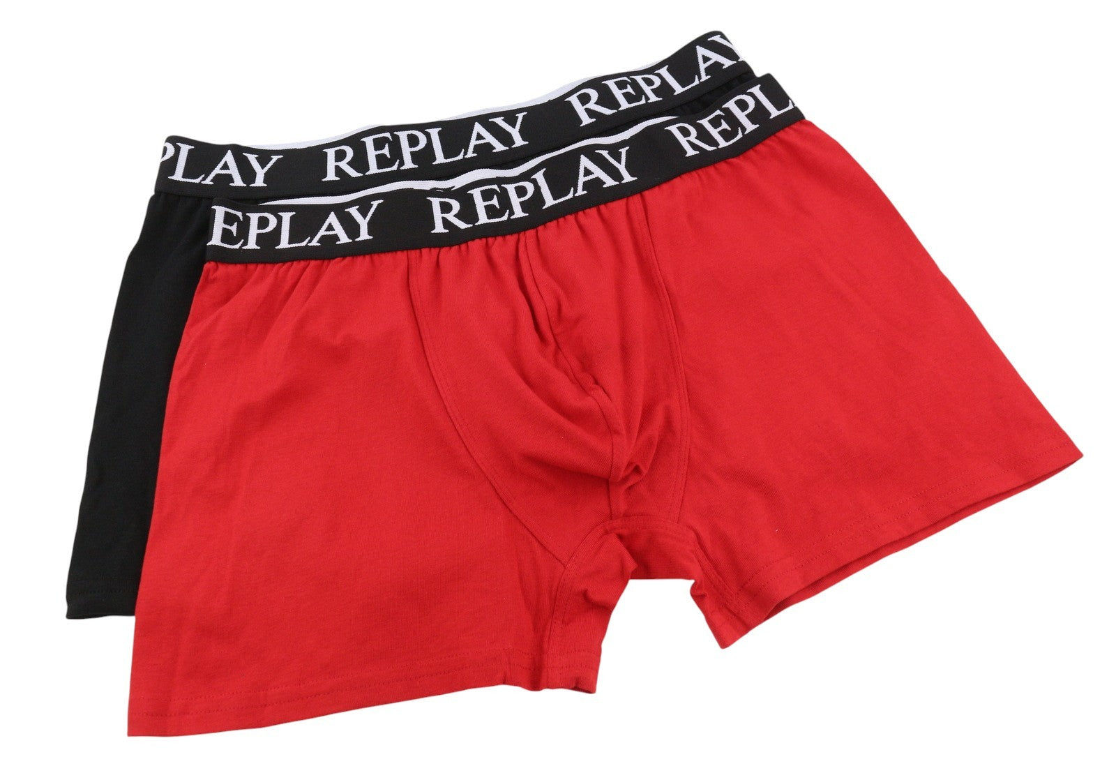 REPLAY Men Underwear S Black Red Logo Cotton Stretch Trunks 2 Pack