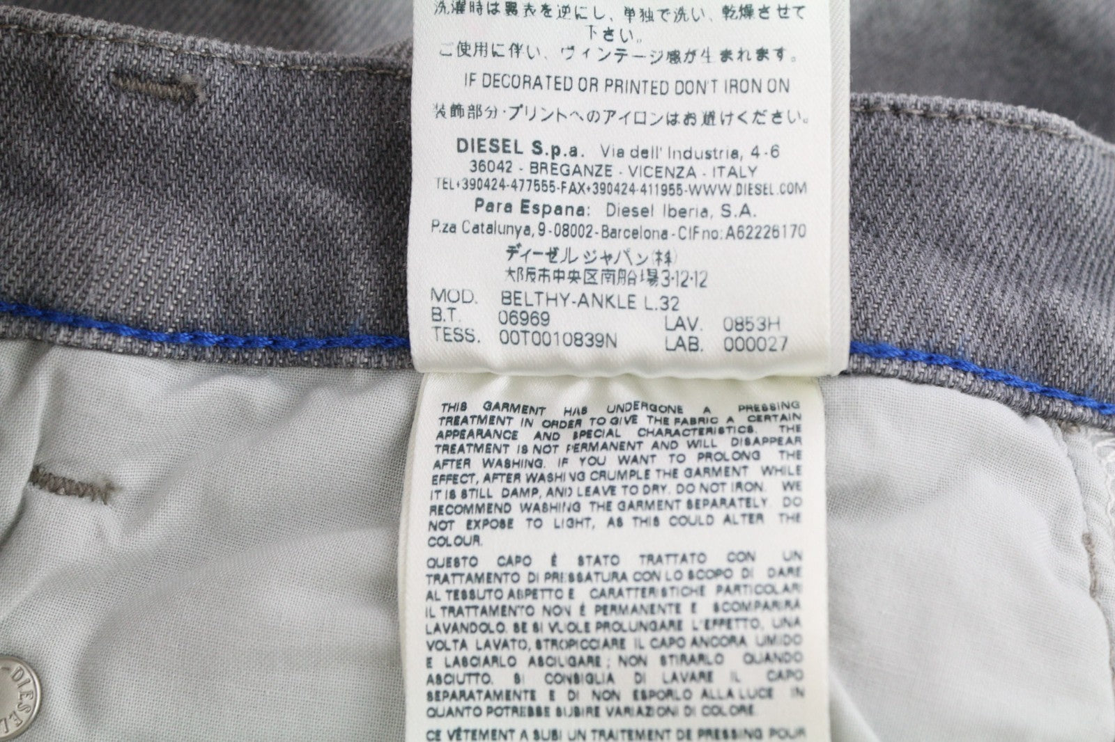 DIESEL Belthy-Ankle 0853H Women's Jeans W25/L32 Straight Slim Low Waist RRP200