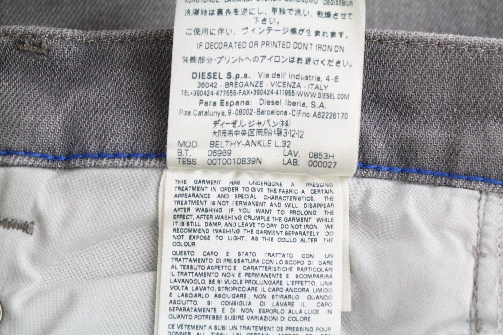 DIESEL Belthy-Ankle 0853H Women's Jeans W26/L32 Straight Slim Blue Low RRP200