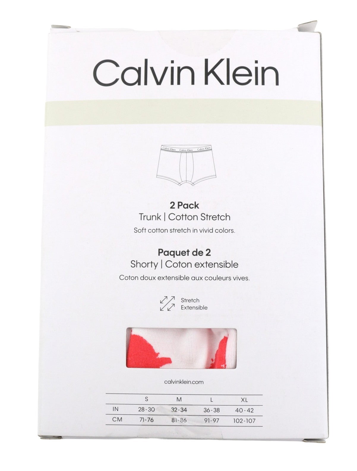CALVIN KLEIN 2PK Trunk Men Underwear S Cotton Stretch Elastic Waist Patterned